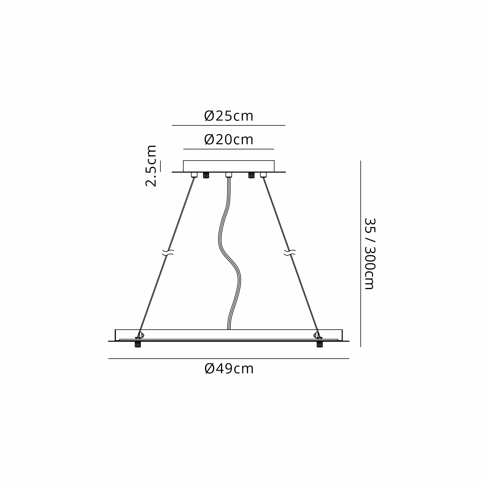 D0926BL/MBK  Lowan 490mm, 3m Suspension Plate c/w Power Cable To Lower Flush Fittings, Satin Black/Matt Black Max Load 20kg (ONLY TESTED FOR OUR RANGE OF PRODUCTS)
